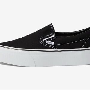 Platform Vans Women's Black and White Slip-On Sneakers